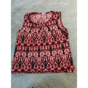 One More Thyme Womens Red Black Ikat Abstract Print Sleeveless Tank Top Blouse